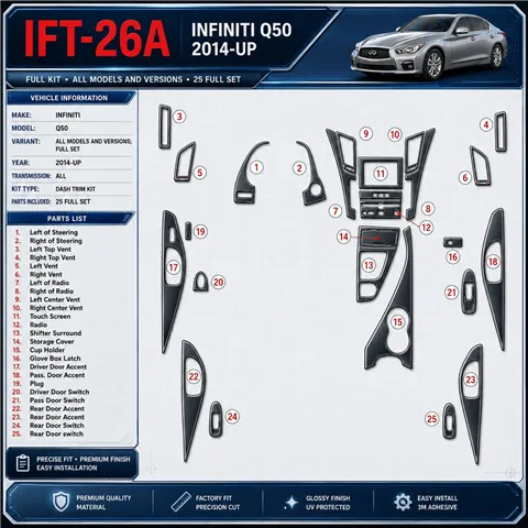 Infiniti Q50 2014-heden Full Set interieur dashboard decoratieset dashboard decor