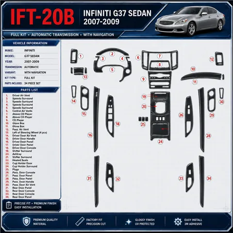 Infiniti G37 2007-2009 juego completo, Automatic Gear, con navegador kit de molduras interiores para salpicadero