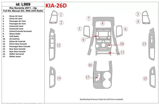 KIA Sorento 2011-UP Full Set, Aircondition, With UVO Radio BD Interieur Dashboard Bekleding Volhouder
