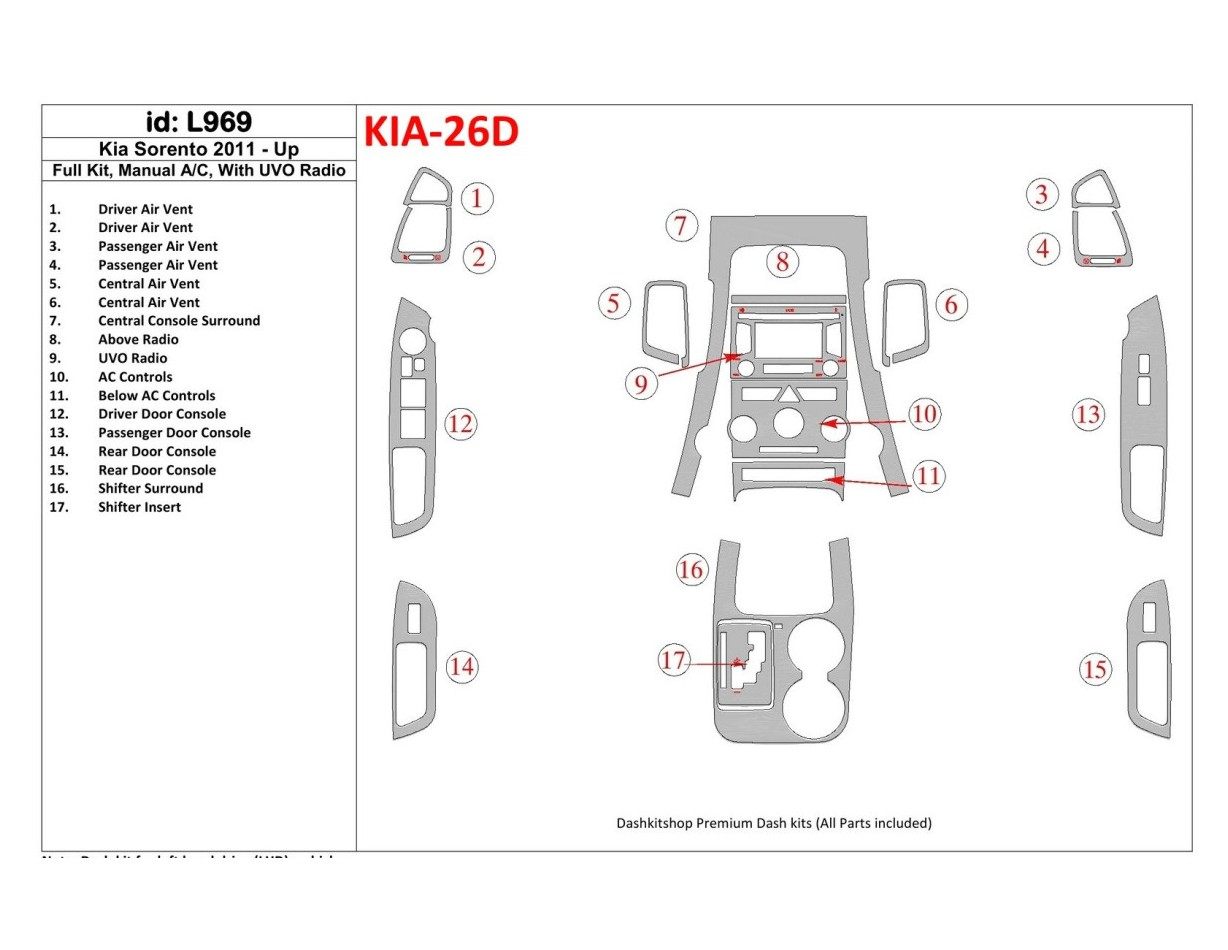 KIA Sorento 2011-UP Full Set, Aircondition, With UVO Radio Decor de carlinga su interior