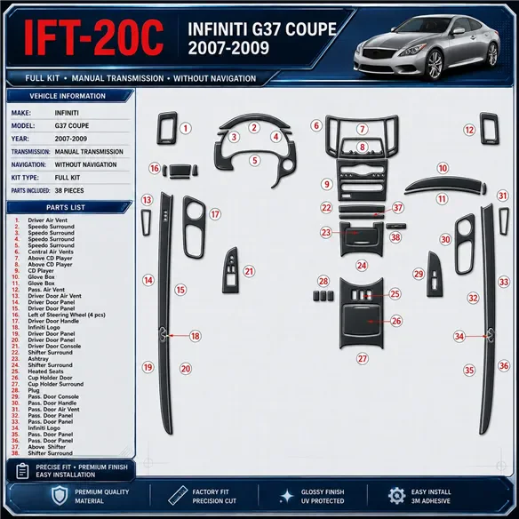 Infiniti G37 2007-2009 juego completo, Manual Gear Box, sin navegador kit de molduras interiores para salpicadero