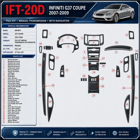 Infiniti G37 2007-2009 Full Set, Manual Gear Box, With NAVI interieur dashboard decoratieset dashboard decor