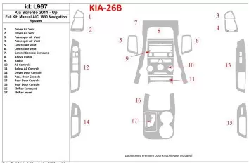 KIA Sorento 2011-UP Full Set, Manual Gearbox AC, W/O Navigation system Interior BD Dash Trim Kit