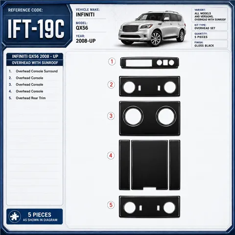 Infiniti QX56 2008-Actualidad Overhead With Sunroof kit de molduras interiores para salpicadero
