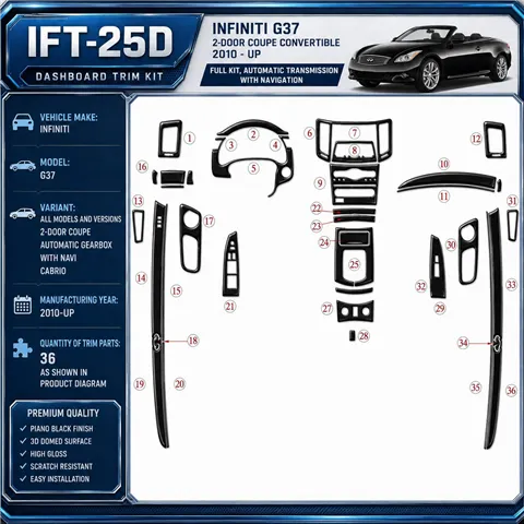 Infiniti G37 2DR Coupe 2010-heden Automatic Gearbox, With NAVI, Cabrio interieur dashboard decoratieset dashboard decor