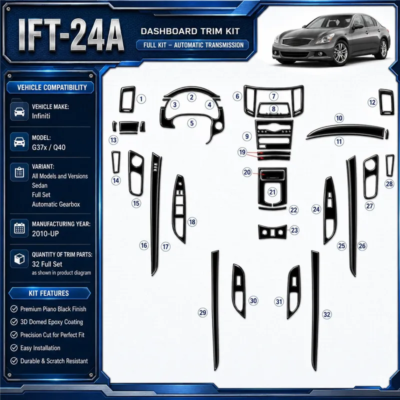 Infiniti G37x Sedan 2010-heden Full Set, Automatic Gear interieur dashboard decoratieset dashboard decor