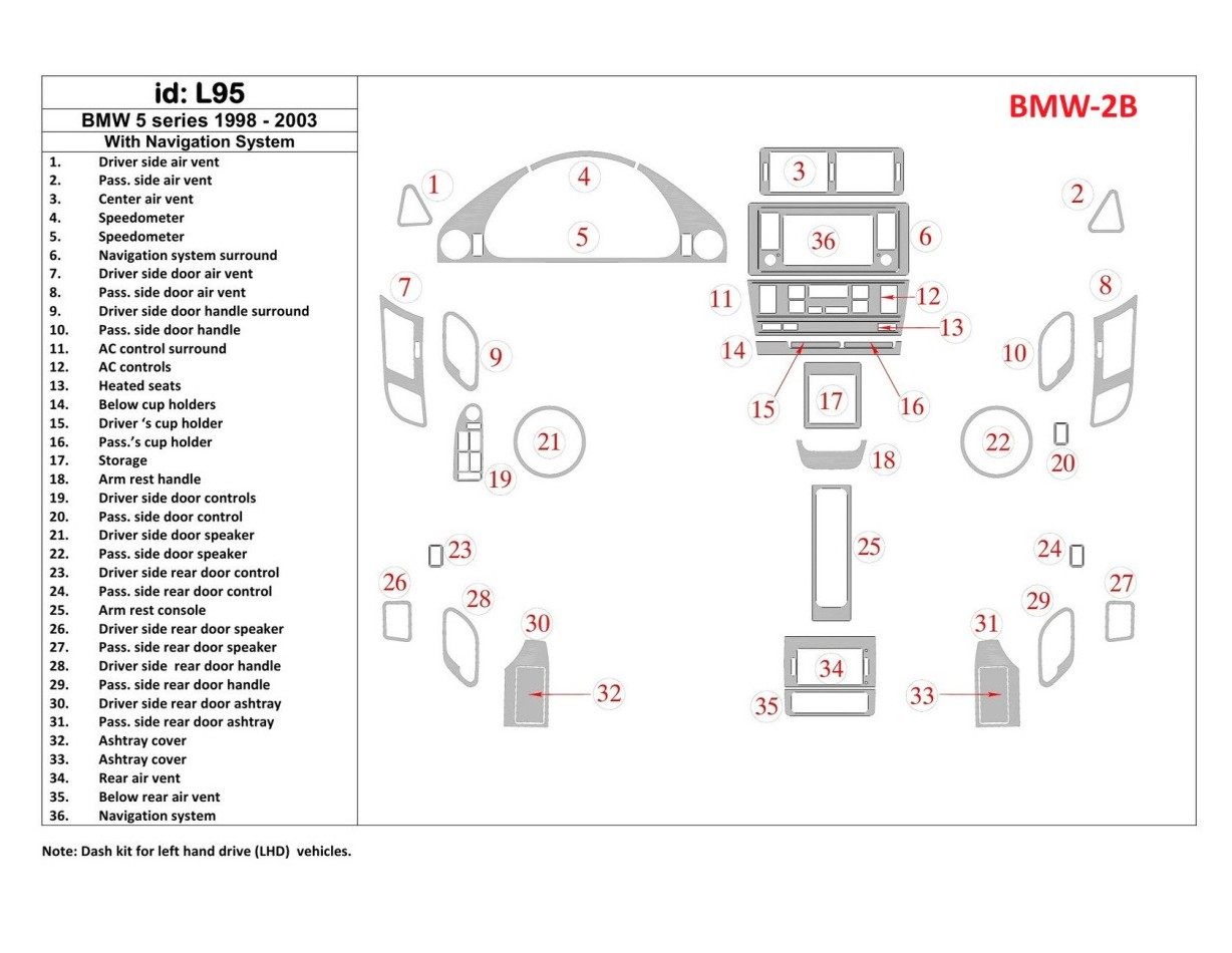 BMW 5 1998-UP With NAVI system, 36 Parts set Cruscotto BD Rivestimenti interni