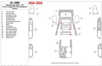 KIA Sorento 2011-UP Full Set, Without NAVI system Interior BD Dash Trim Kit