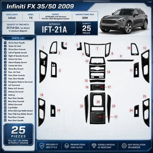 Infiniti FX 2009-2009 juego completo kit de molduras interiores para salpicadero
