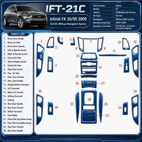 Infiniti FX 2009-2009 Full Set, Without NAVI system Interior Dashboard Trim Kit Dash Trim Dekor