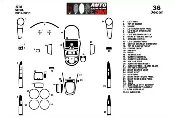 Kia Soul 2010-2011 Kit Rivestimento Cruscotto all'interno del veicolo Cruscotti personalizzati 36-Decori