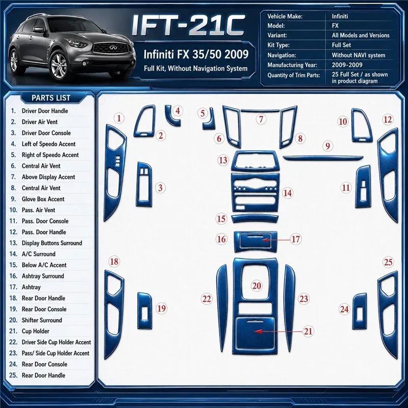 Infiniti FX 2009-2009 juego completo, sin navegador system kit de molduras interiores para salpicadero