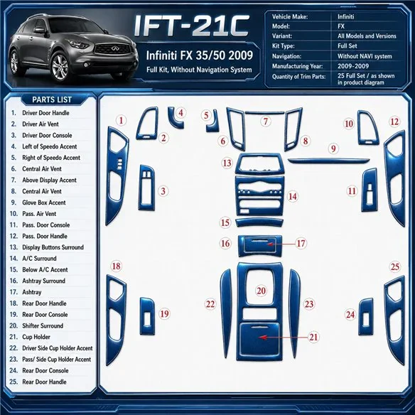 Infiniti FX 2009-2009 juego completo, sin navegador system kit de molduras interiores para salpicadero