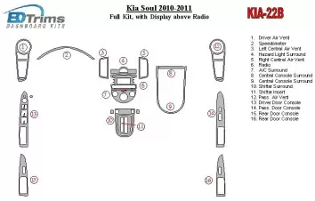 KIA Soul 2010-UP Full Set, With Display above Radio Interior BD Dash Trim Kit