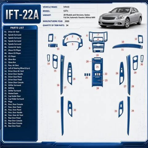 Infiniti G37x Sedan 2009-2009 juego completo, Automatic Gear, sin navegador kit de molduras interiores para salpicadero