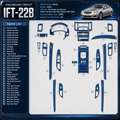Infiniti G37x Sedan 2009-2009 kit complet, boîte automatique, avec navigation kit décoration intérieure tableau de bord