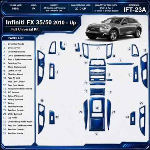 Infiniti FX 2010-UP Full Universal Set Interior Dashboard Trim Kit Dash Trim Dekor