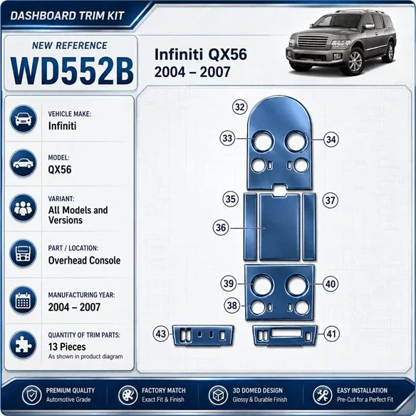Infiniti QX56 2004-2007 Overhead Console kit de molduras interiores para salpicadero