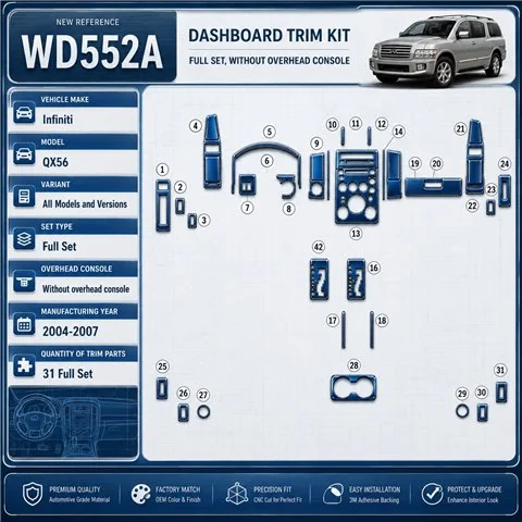 Infiniti QX56 2004-2007 Full Set Interior Dashboard Trim Kit Dash Trim Dekor