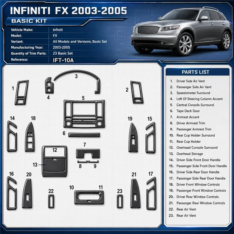 Infiniti FX 2003-2005 Full Set interieur dashboard decoratieset dashboard decor
