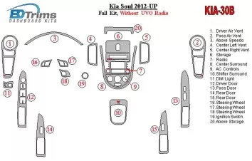 Kia Soul 2012-UP Full Set Without UVO Radio Decor de carlinga su interior