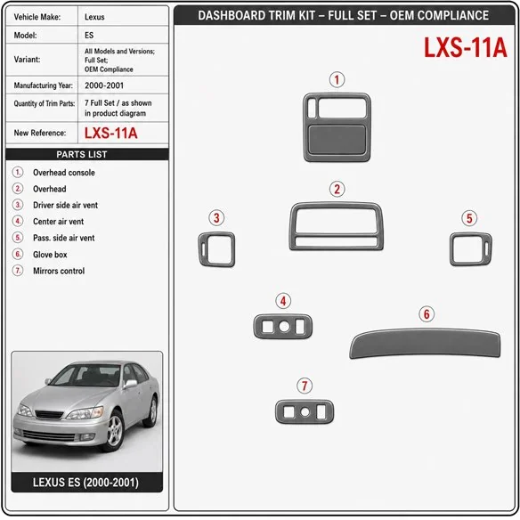 Lexus ES 2000-2001 3D Cockpit Dekor Interieurleisten Set Full Set / as shown in product diagram-teilig
