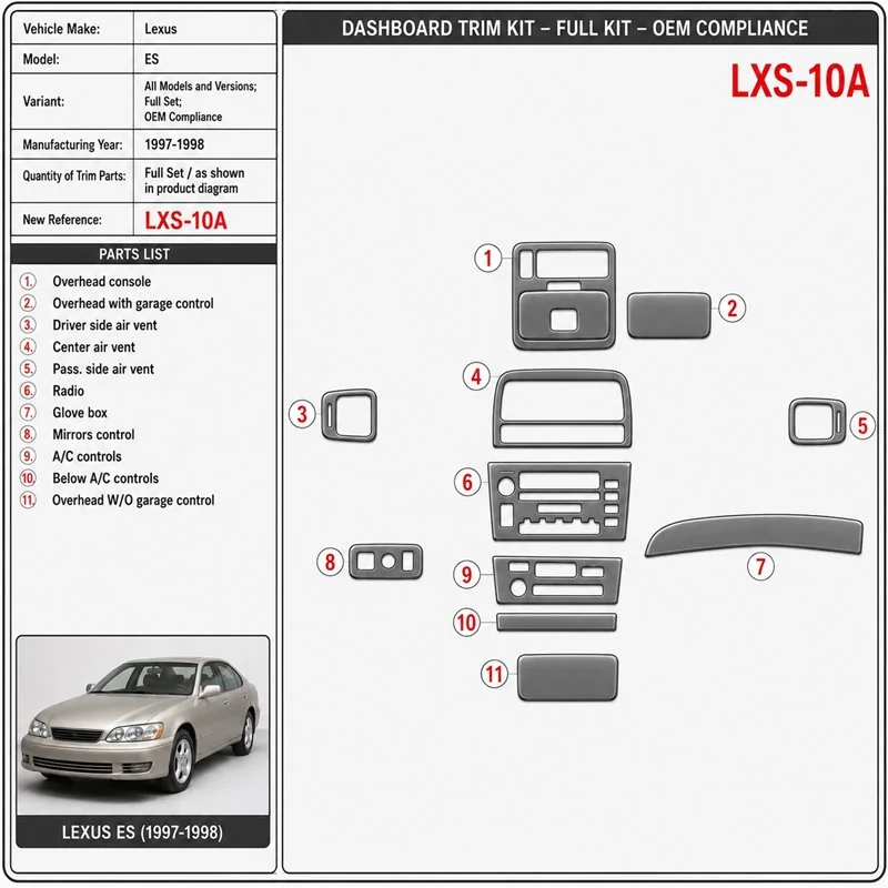 Lexus ES 1997-1998 Full Set, OEM Compliance interieur dashboard decoratieset dashboard decor