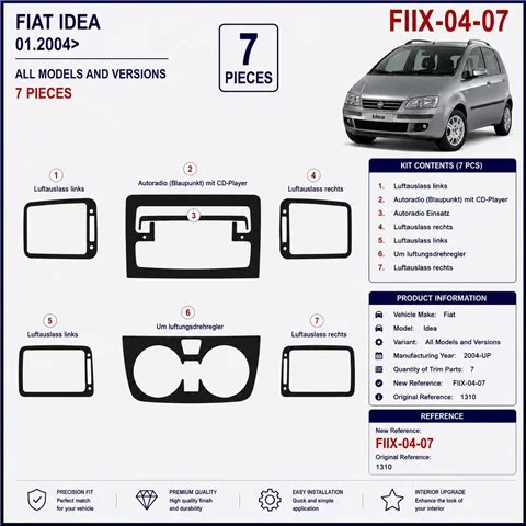 Fiat Idea 2004+ kit cruscotto 3D, 7 pezzi 2