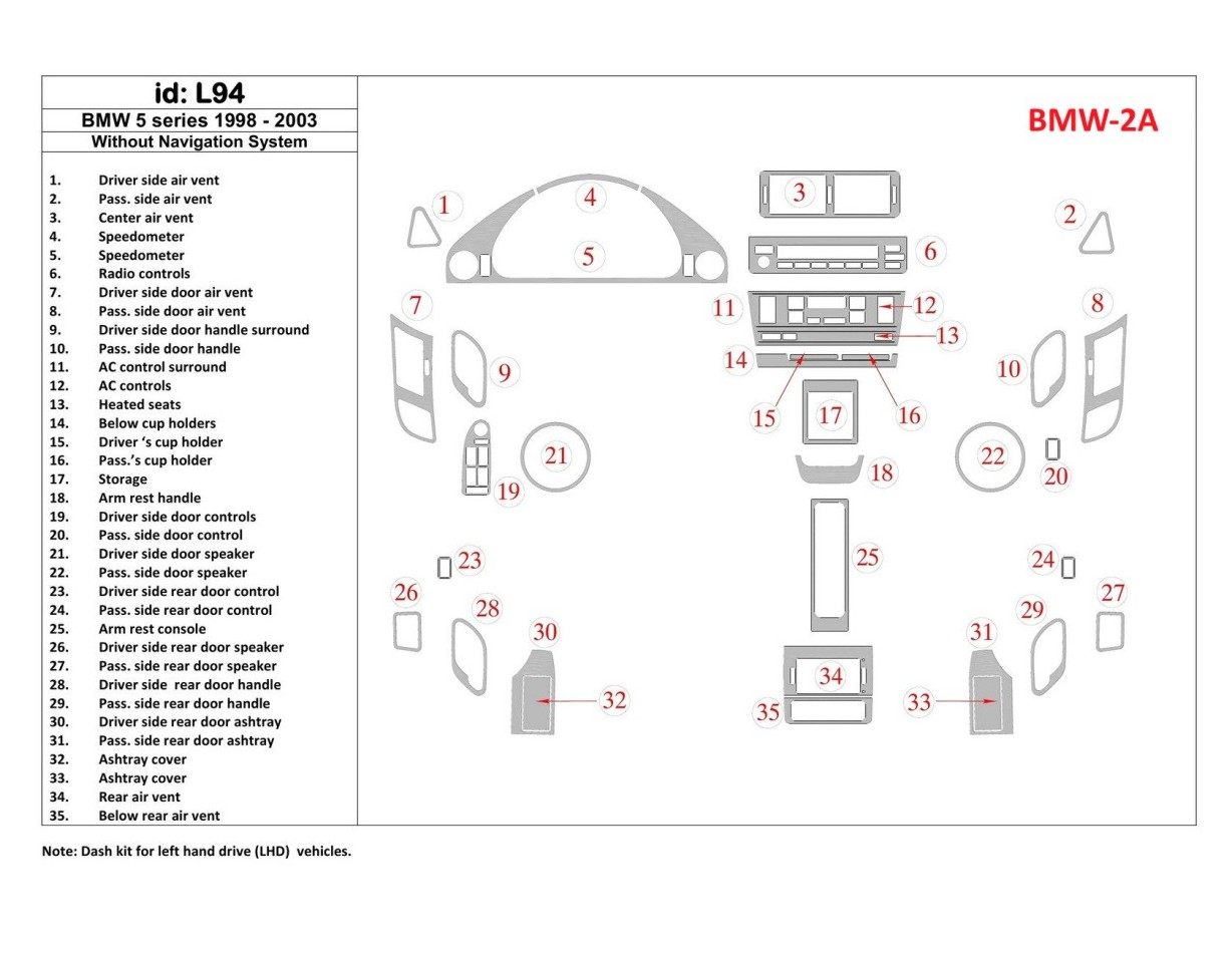 BMW 5 1998-UP Without NAVI system, 35 Parts set Decor de carlinga su interior