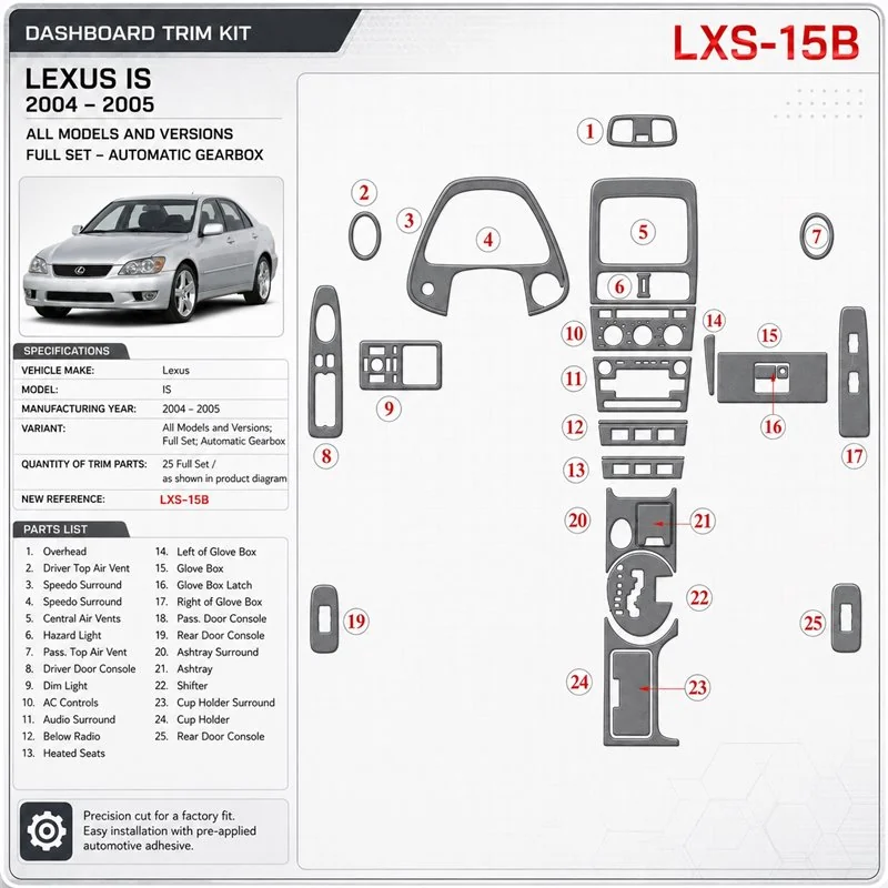 Lexus IS 2004-2005 juego completo, Automatic Gear kit de molduras interiores para salpicadero