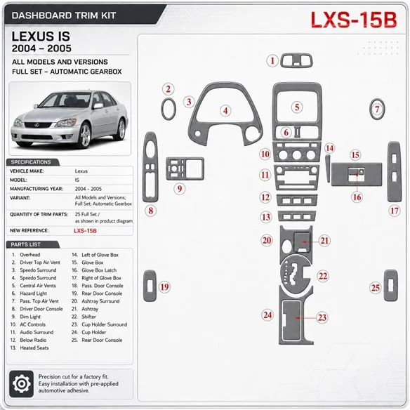Lexus IS 2004-2005 juego completo, Automatic Gear kit de molduras interiores para salpicadero