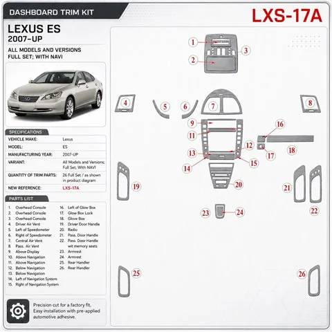 Lexus ES 2007 - à aujourd’hui kit complet, avec navigation kit décoration intérieure tableau de bord