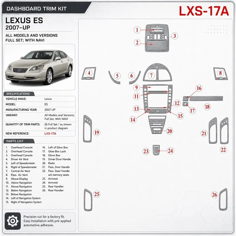Lexus ES 2007-UP Full Set, With NAVI... - Lexus ES 2007-UP Full Set, With NAVI Interior Dashboard Trim Kit Dash Trim Dekor
