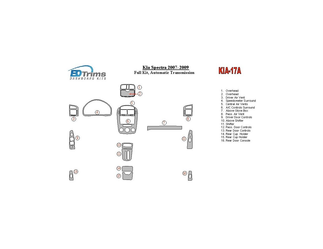 KIA Spectra 2007-UP Full Set, Automatic Gear Interior BD Dash Trim Kit