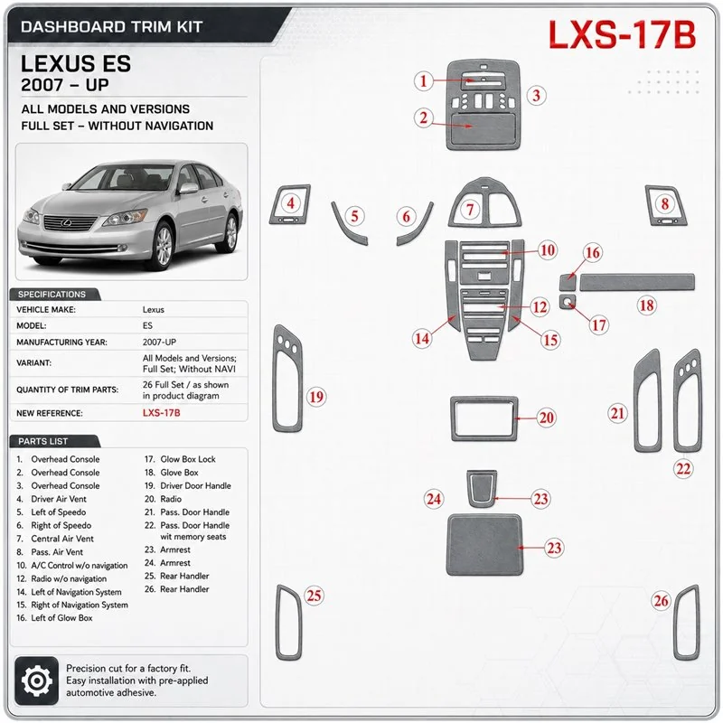 Lexus ES 2007-UP Full Set, Without... - Lexus ES 2007-UP Full Set, Without NAVI Interior Dashboard Trim Kit Dash Trim Dekor
