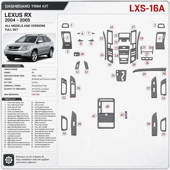 Lexus RX 2004-2005 Full Set Interior Dashboard Trim Kit Dash Trim Dekor