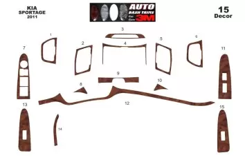 Kia Sportage 01.2011 3D Inleg dashboard Interieurset aansluitend en pasgemaakt op he 15 -Teile