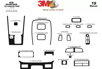Kia Sportage 09.94 - 09.99 3D Inleg dashboard Interieurset aansluitend en pasgemaakt op he 19 -Teile