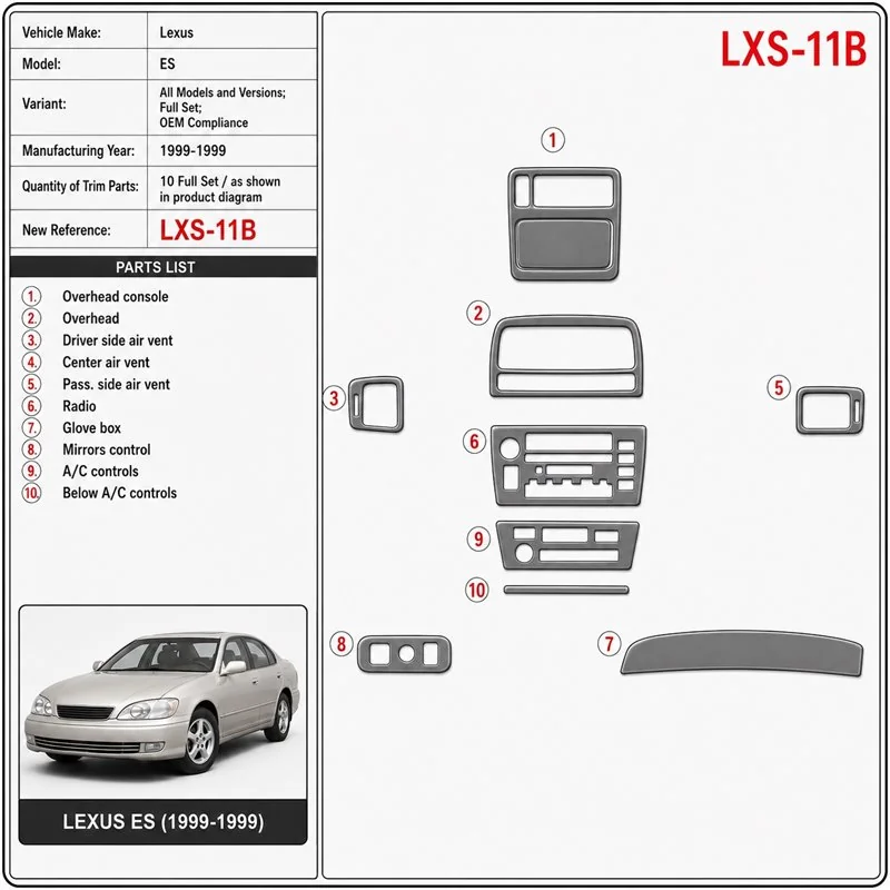 Lexus ES 1999-1999 Full Set, OEM Compliance Interior Dashboard Trim Kit Dash Trim Dekor