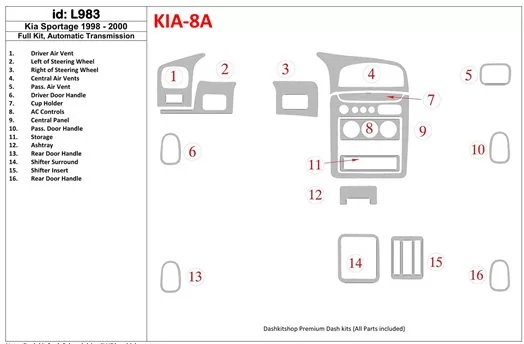 Kia Sportage 1998-2000 Full Set, Automatic Gear BD Interieur Dashboard Bekleding Volhouder