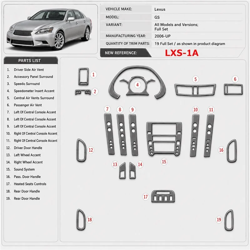 Lexus GS 2006-Actualidad juego completo kit de molduras interiores para salpicadero
