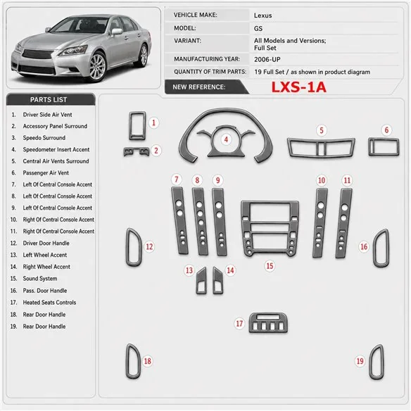 Lexus GS 2006-UP Full Set Interior Dashboard Trim Kit Dash Trim Dekor