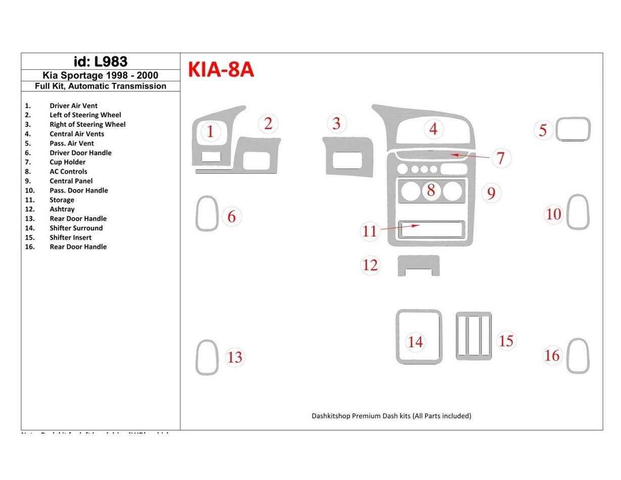 Kia Sportage 1998-2000 Full Set, Automatic Gear BD Interieur Dashboard Bekleding Volhouder