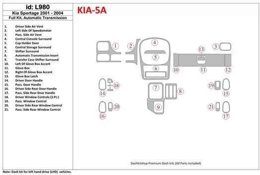 Kia Sportage 2001-2005 Full Set BD Interieur Dashboard Bekleding Volhouder