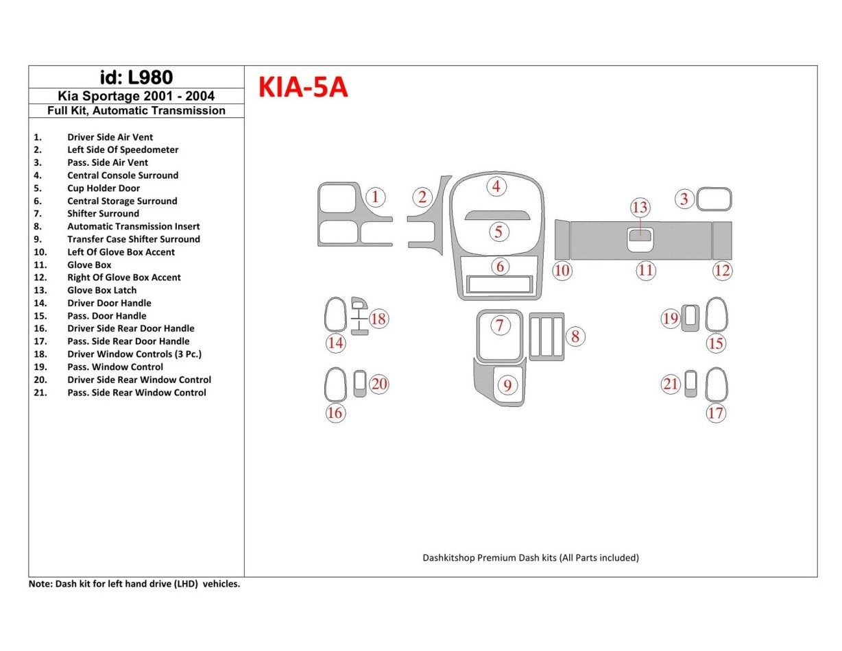 Kia Sportage 2001-2005 Full Set BD Interieur Dashboard Bekleding Volhouder
