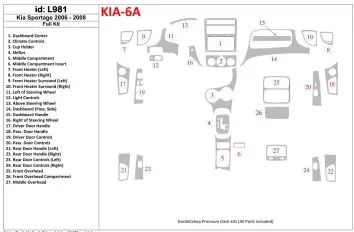 Kia Sportage 2006-2008 Ensemble Complet BD Kit la décoration du tableau de bord - 1 - habillage decor de tableau de bord