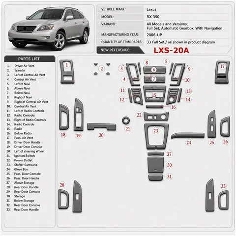 Lexus RX 350 2006-heute 3D Cockpit Dekor Interieurleisten Set Full Set / as shown in product diagram-teilig