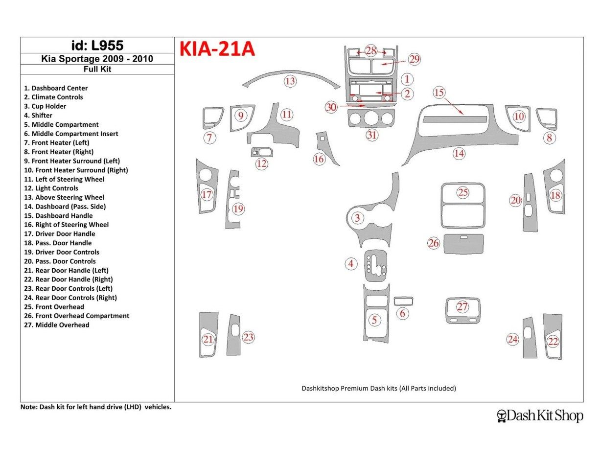 KIA Sportage 2009-2010 Full Set BD Interieur Dashboard Bekleding Volhouder