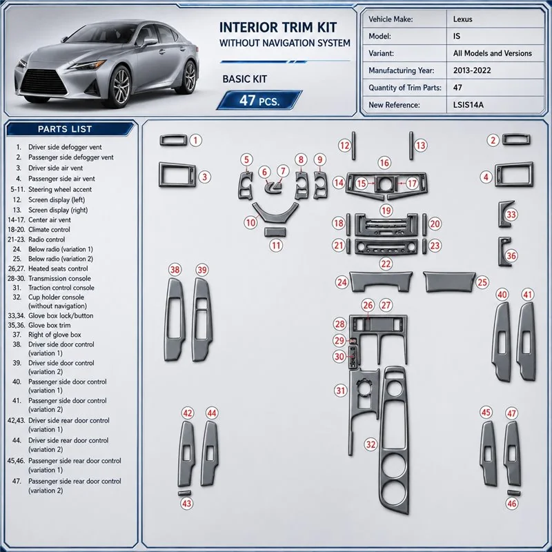 Lexus IS 2013-2022 3D interieur dashboard decoratieset dashboard decor 47-delen