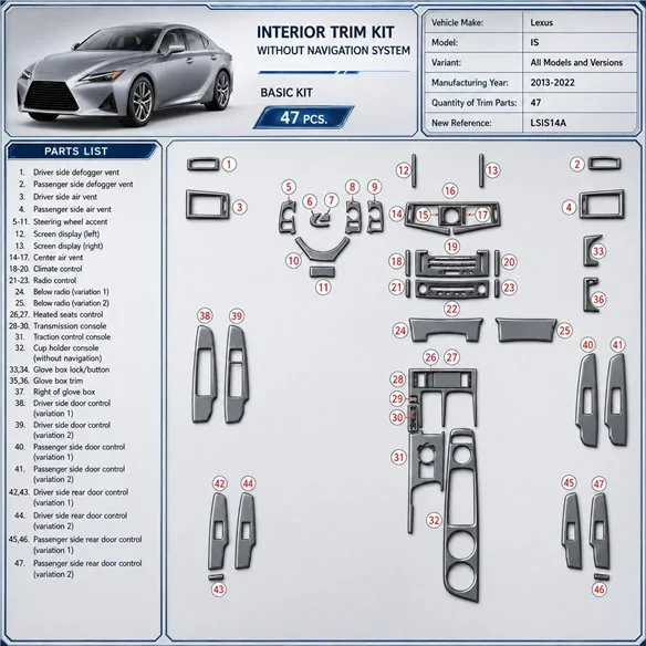 Lexus IS 2013-2022 3D Interior Dashboard Trim Kit Dash Trim Dekor 47-Parts
